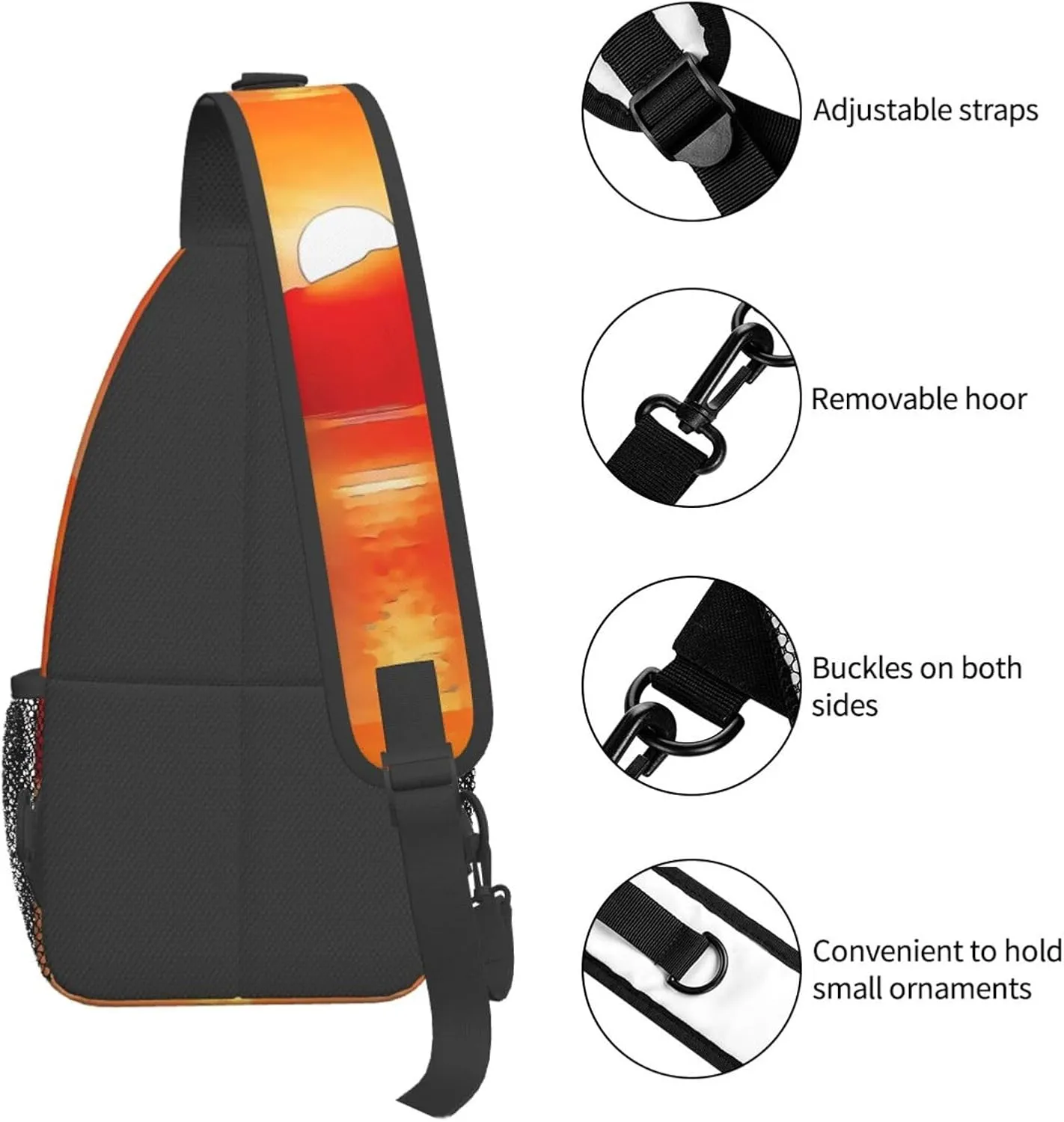 Beautiful Sunset Over Sea Watercolor Chest Sling Bag Crossbody Shoulder Backpack Bag Gym Cycling Travel Hiking Daypack Cross Bag