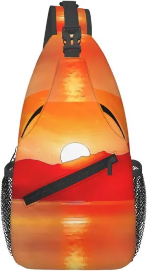 Beautiful Sunset Over Sea Watercolor Chest Sling Bag Crossbody Shoulder Backpack Bag Gym Cycling Travel Hiking Daypack Cross Bag