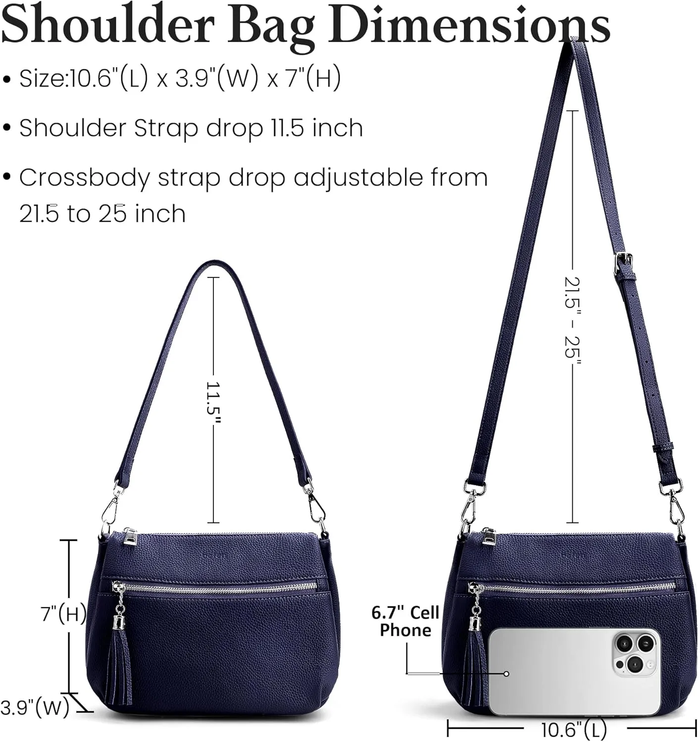 befen Genuine Leather Crossbody Hobo Purses for Women, Ladies Shoulder Bags Handbags with 2 Shoulder Straps