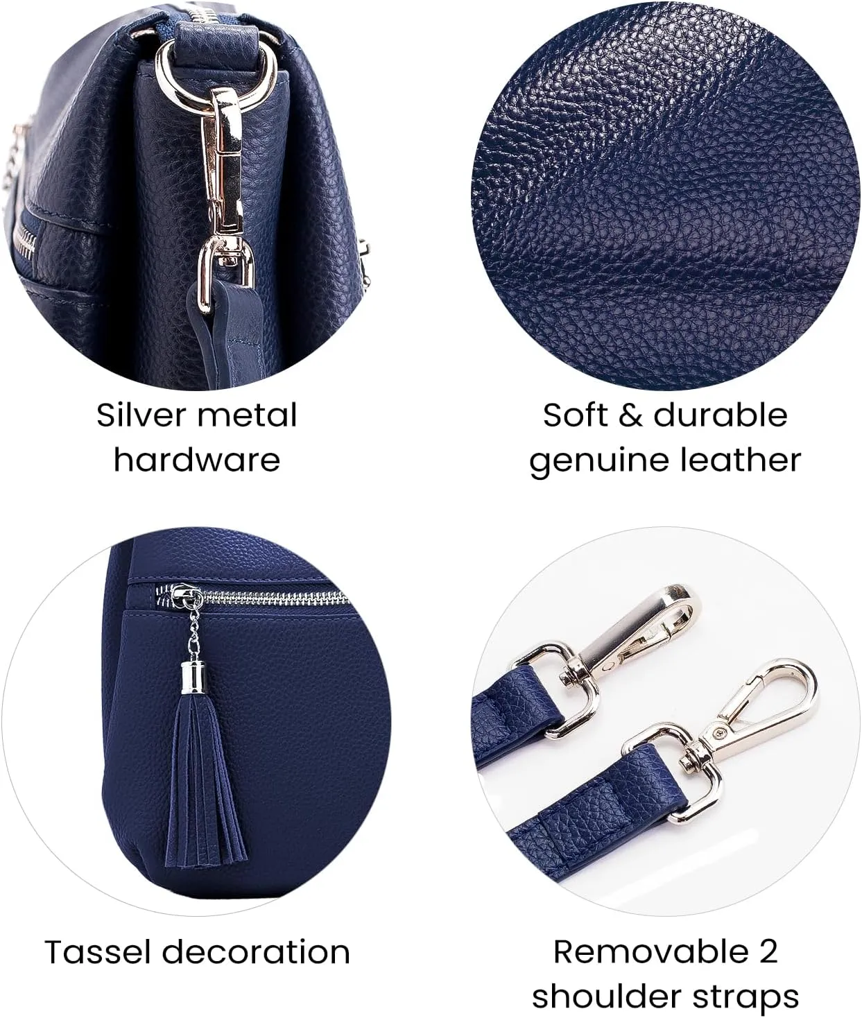 befen Genuine Leather Crossbody Hobo Purses for Women, Ladies Shoulder Bags Handbags with 2 Shoulder Straps