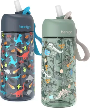 Bentgo Kids Water Bottle 2-Pack - Leak-Proof, Durable Tritan, BPA-Free 15 oz. Cup for Kids/Toddlers Ages 3 , Safe Sip Spout, & Dishwasher Safe for School/Sports/Daycare/Camp (Dinosaur/Dino Fossils)