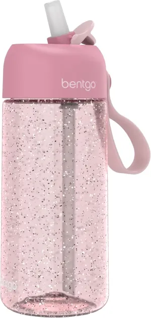 Bentgo Kids Water Bottle - Leak-Proof, Durable Tritan, BPA-Free 15 oz. Cup for Kids/Toddlers Ages 3 , Safe Sip Spout, Carrying Handle, & Dishwasher Safe for School (Glitter Edition - Petal Pink)