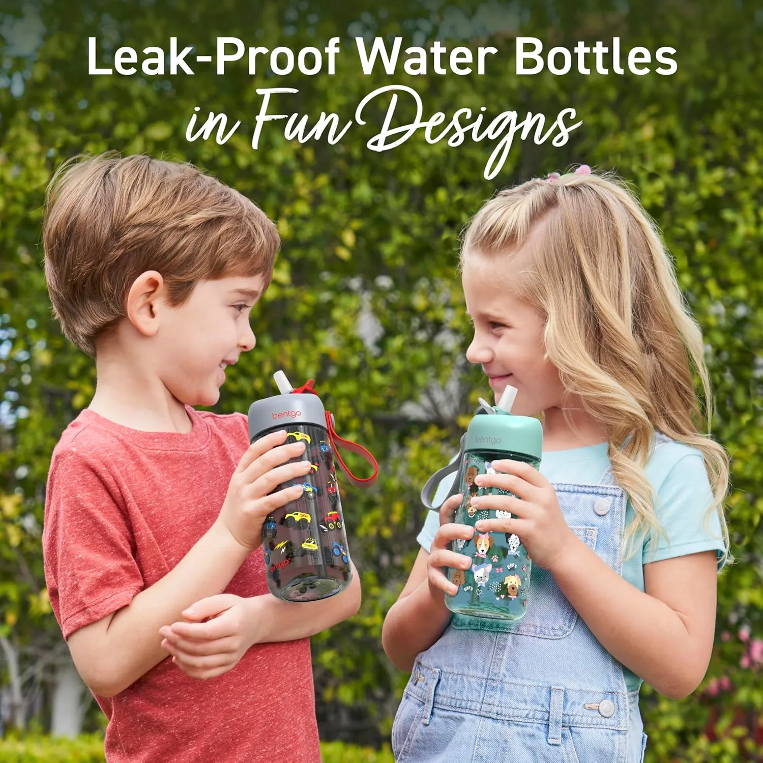 Bentgo Kids Water Bottle - Leak-Proof, Durable Tritan, BPA-Free 15 oz. Cup for Kids/Toddlers Ages 3 , Safe Sip Spout, Carrying Handle, & Dishwasher Safe for School, Sports, Daycare & Camp (Puppy Love)