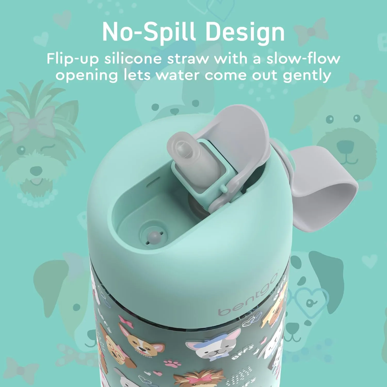 Bentgo Kids Water Bottle - Leak-Proof, Durable Tritan, BPA-Free 15 oz. Cup for Kids/Toddlers Ages 3 , Safe Sip Spout, Carrying Handle, & Dishwasher Safe for School, Sports, Daycare & Camp (Puppy Love)