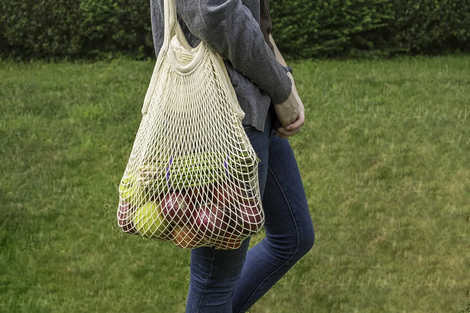 Best Farmers Market Bags - Sturdy Organic Cotton Mesh Tote for Grocery, Beach, Produce, Fruit & Vegetable Storage - Lightweight Fish Net Bag (1 Bag)
