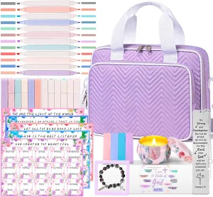 Bible Cover Case for Women, Large Bible Bag with Shoulder Strap, Bible Study Supplies Journaling Kit Violet Book Carrying Case with Bible Highlighters, Mothers Day Christian Gifts with Bookmark Tags