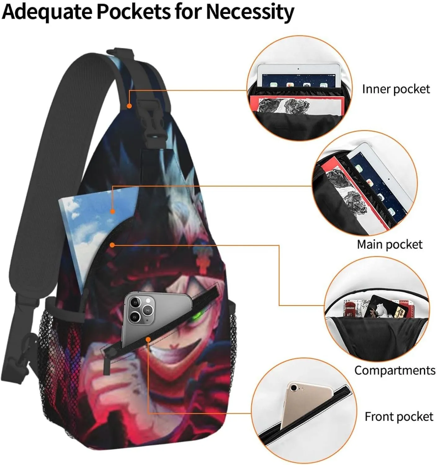Bl-ack Clover Crossbody Bag Sling Shoulder Bag for Outdoor Travel Sports Camping Hiking Shoulder Bags