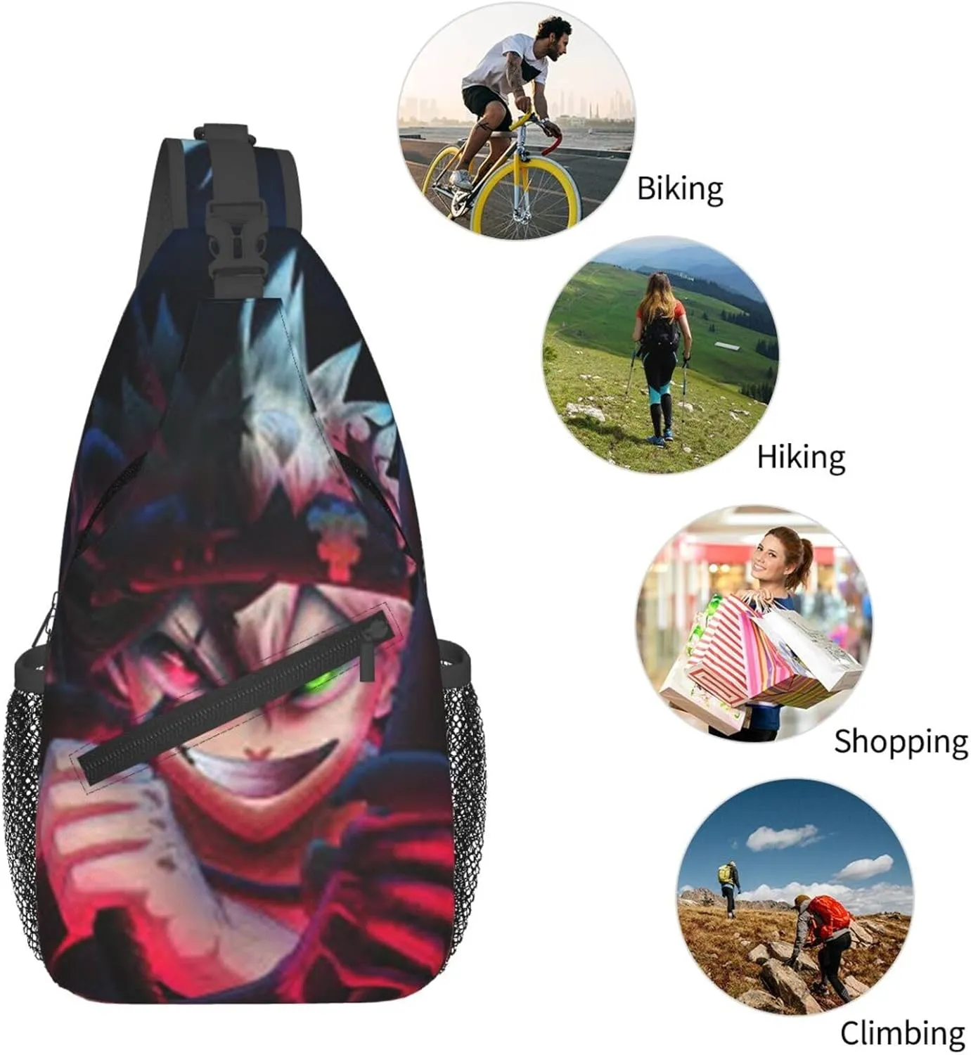 Bl-ack Clover Crossbody Bag Sling Shoulder Bag for Outdoor Travel Sports Camping Hiking Shoulder Bags