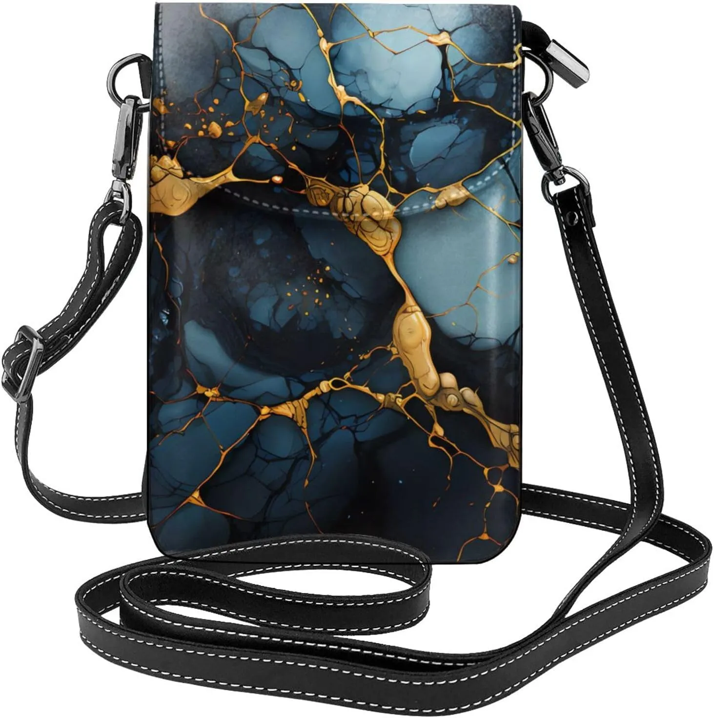 Black Gold Marbled Women's crossbody bag, crossbody phone bag, tassel wallet with shoulder strap, best gift for women.