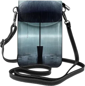 Black umbrella in the rain Women's crossbody bag, crossbody phone bag, tassel wallet with shoulder strap, best gift for women.