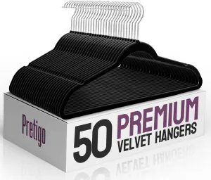 Black Velvet Hangers 50 Pack, Non Slip Clothes Felt Hanger Heavy Duty for Coat, Premium Slim Space Saving Suit Hangers for Closet Organizer, 360° Rotating Silver Hook