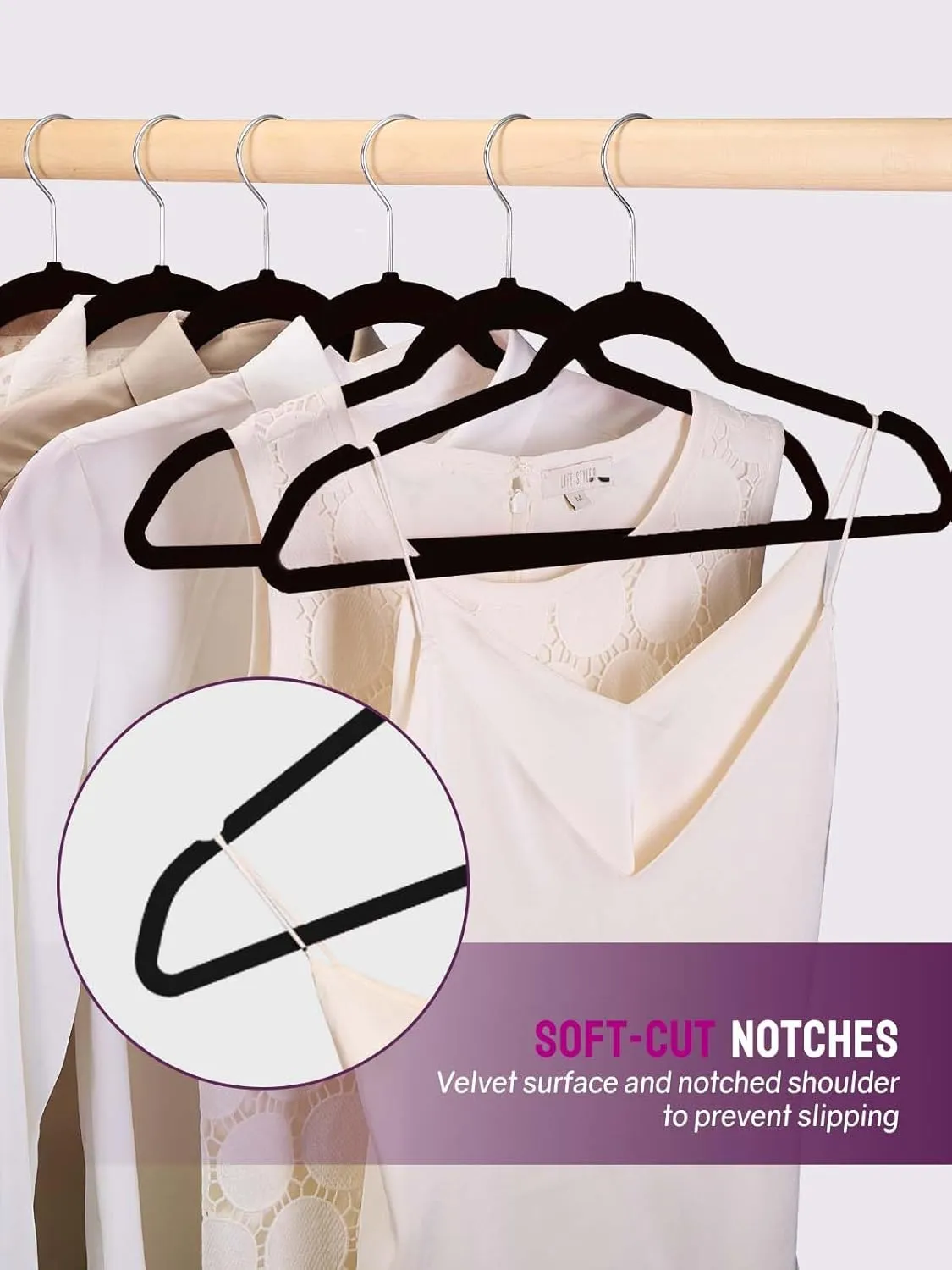 Black Velvet Hangers 50 Pack, Non Slip Clothes Felt Hanger Heavy Duty for Coat, Premium Slim Space Saving Suit Hangers for Closet Organizer, 360° Rotating Silver Hook
