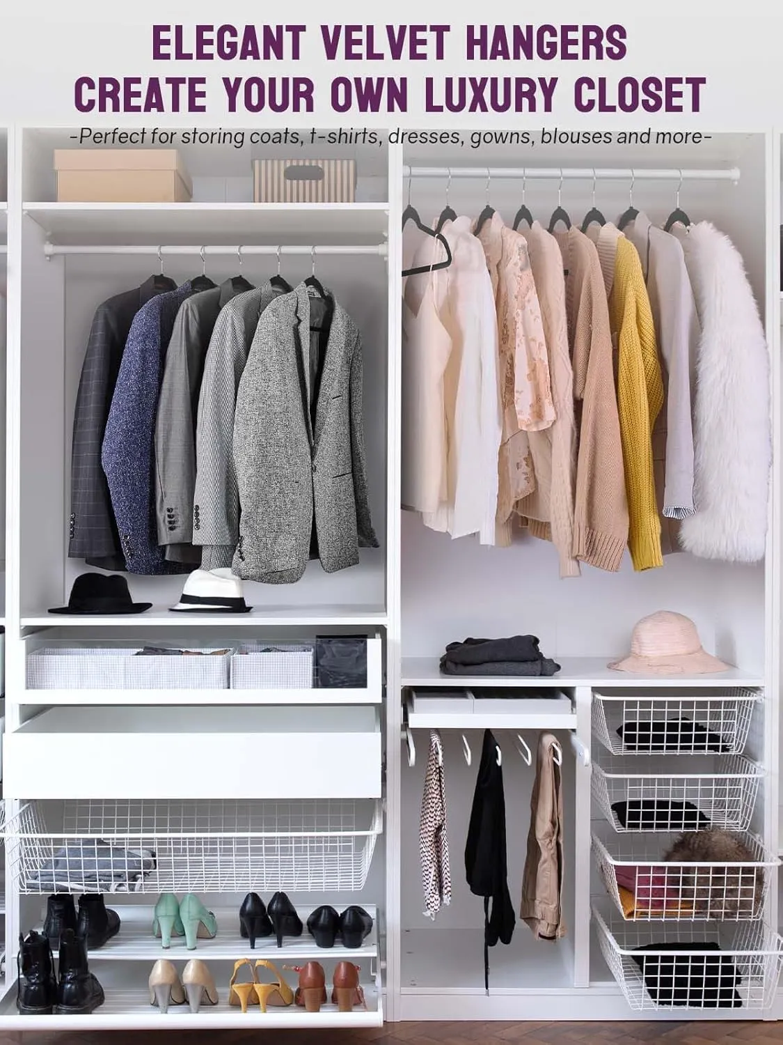 Black Velvet Hangers 50 Pack, Non Slip Clothes Felt Hanger Heavy Duty for Coat, Premium Slim Space Saving Suit Hangers for Closet Organizer, 360° Rotating Silver Hook