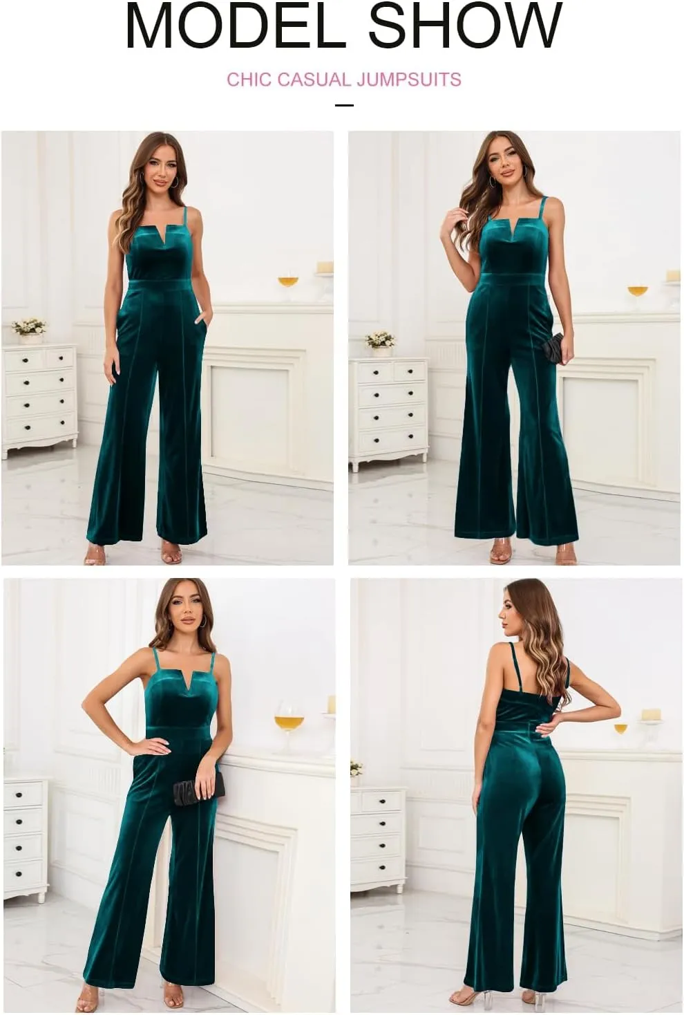 BLENCOT Sleeveless Velvet Jumpsuits For Women V Neck Spaghetti Straps Wide Leg Long Pants Dressy Rompers Winter Overalls S-XL