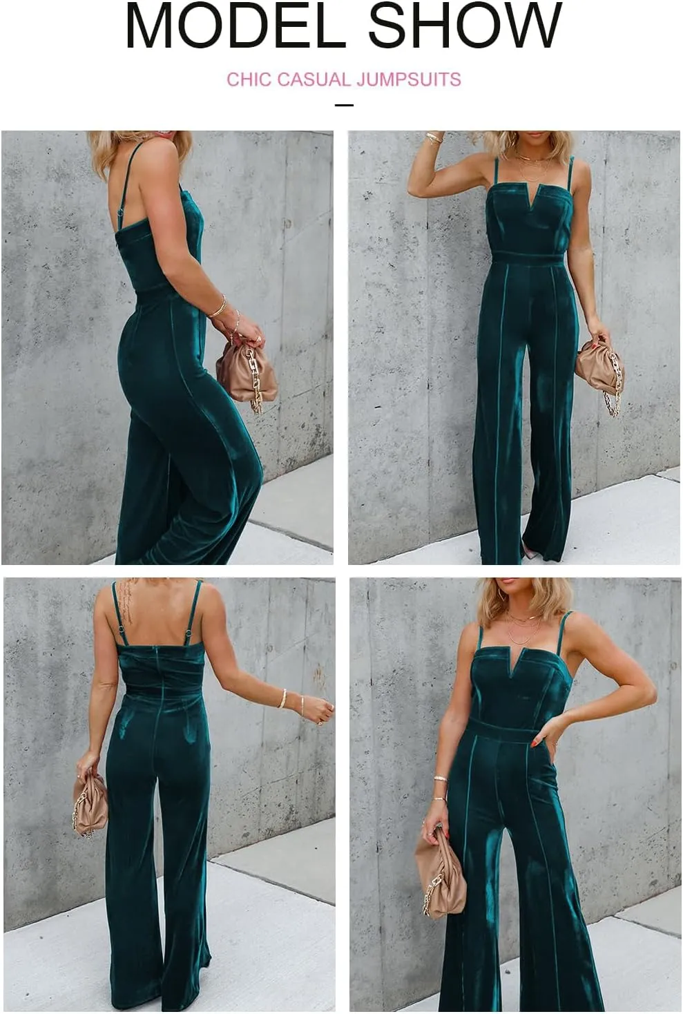 BLENCOT Sleeveless Velvet Jumpsuits For Women V Neck Spaghetti Straps Wide Leg Long Pants Dressy Rompers Winter Overalls S-XL