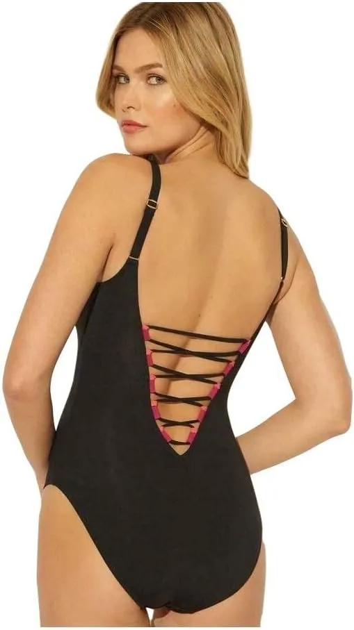 Bleu Rod Beattie Womens Lace-Up Contrast Trim One-Piece Swimsuit