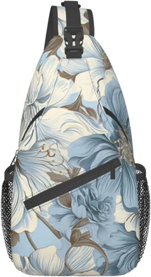 Blue Grace Floral Cross Chest Bag Diagonally Crossbody Shoulder Bag Travel Backpack Sling Bag for Women Men