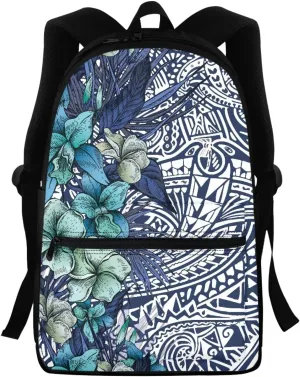 Blue Plumeria Floral Print Backpack for Women Blue Travel Laptop Backpack,Middle School Backpack for Study Casual College Bookbag,School Supplies for Teen Girls,15.6 inch