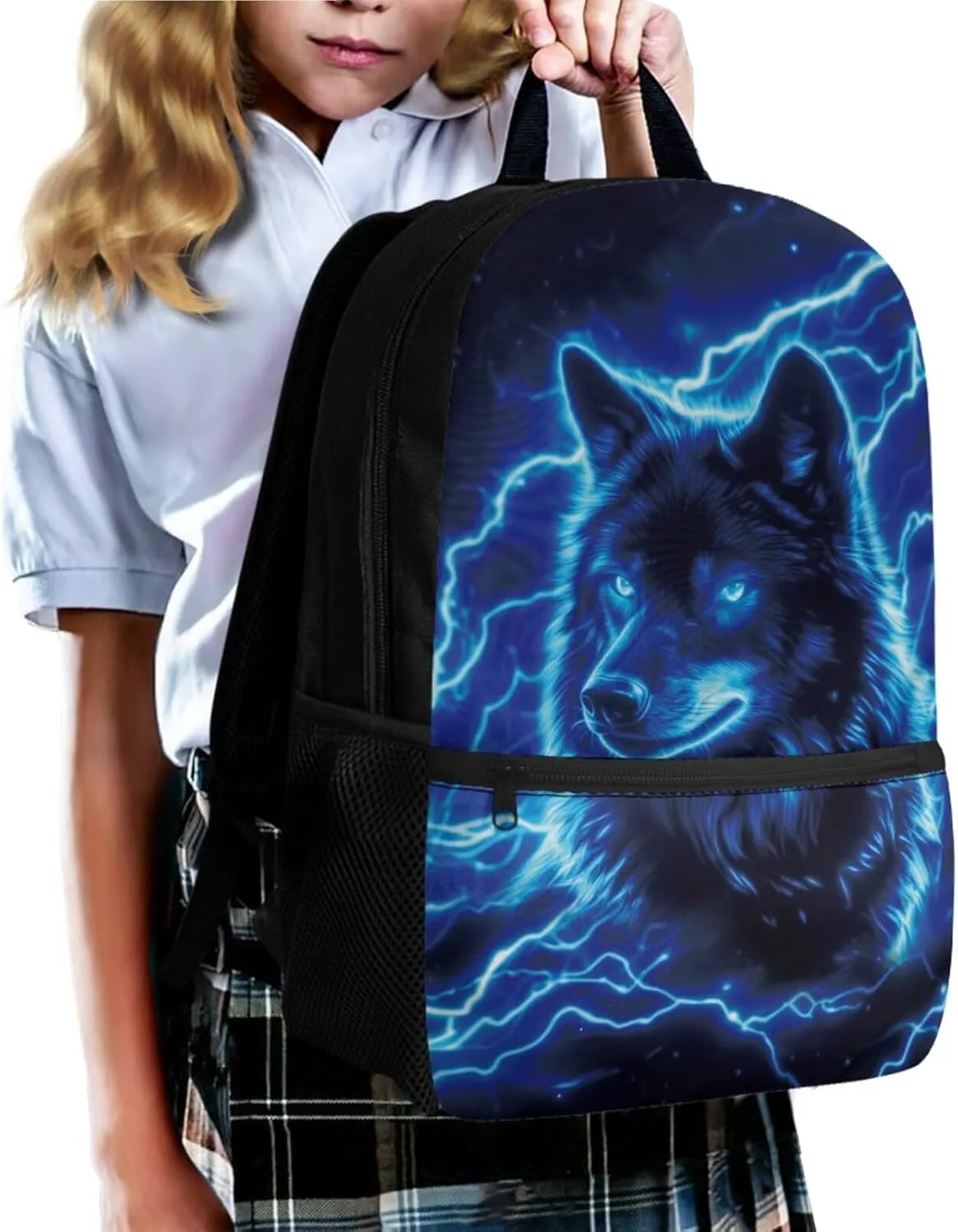 Blue Wolf School Backpack for Boys Kids Bookbags with Lunch Box and Pencil Case Set of 4 Cool Backpacks for Elementary Middle School Boys Multifunctional Schoolbag with Side Pockets