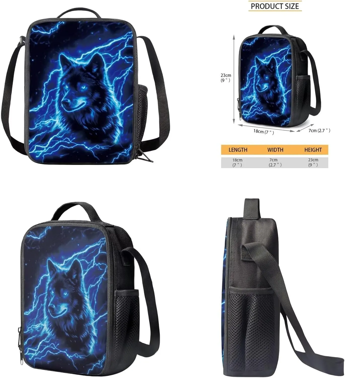 Blue Wolf School Backpack for Boys Kids Bookbags with Lunch Box and Pencil Case Set of 4 Cool Backpacks for Elementary Middle School Boys Multifunctional Schoolbag with Side Pockets