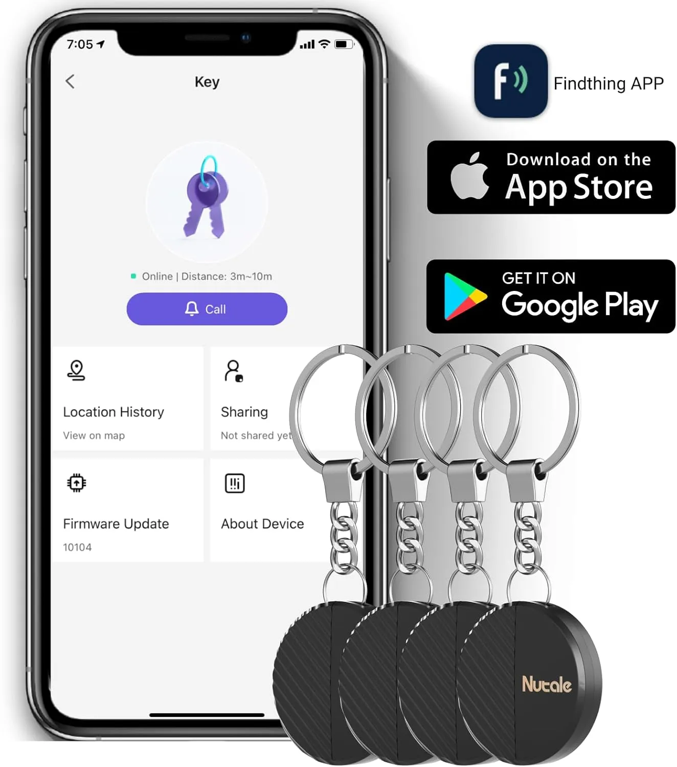 Bluetooth Key Finder Smart Tag Tracker Item Locator with Key Chain 4-Pack, Both iOS and Android Compatible, for Keys, Luggage, Backpacks Black
