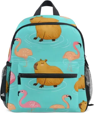Bolaz Upgraded Backpack for School Teenagers Girls Boys-Capybara Flamingo Pattern,Travel Bag with Chest Buckle and Whistle