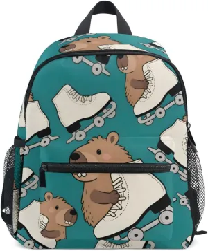 Bolaz Upgraded Backpack for School Teenagers Girls Boys-Capybara Roller Skates Pattern,Travel Bag with Chest Buckle and Whistle