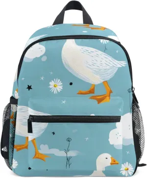 Bolaz Upgraded Backpack for School Teenagers Girls Boys-White Duck Pattern,Travel Bag with Chest Buckle and Whistle