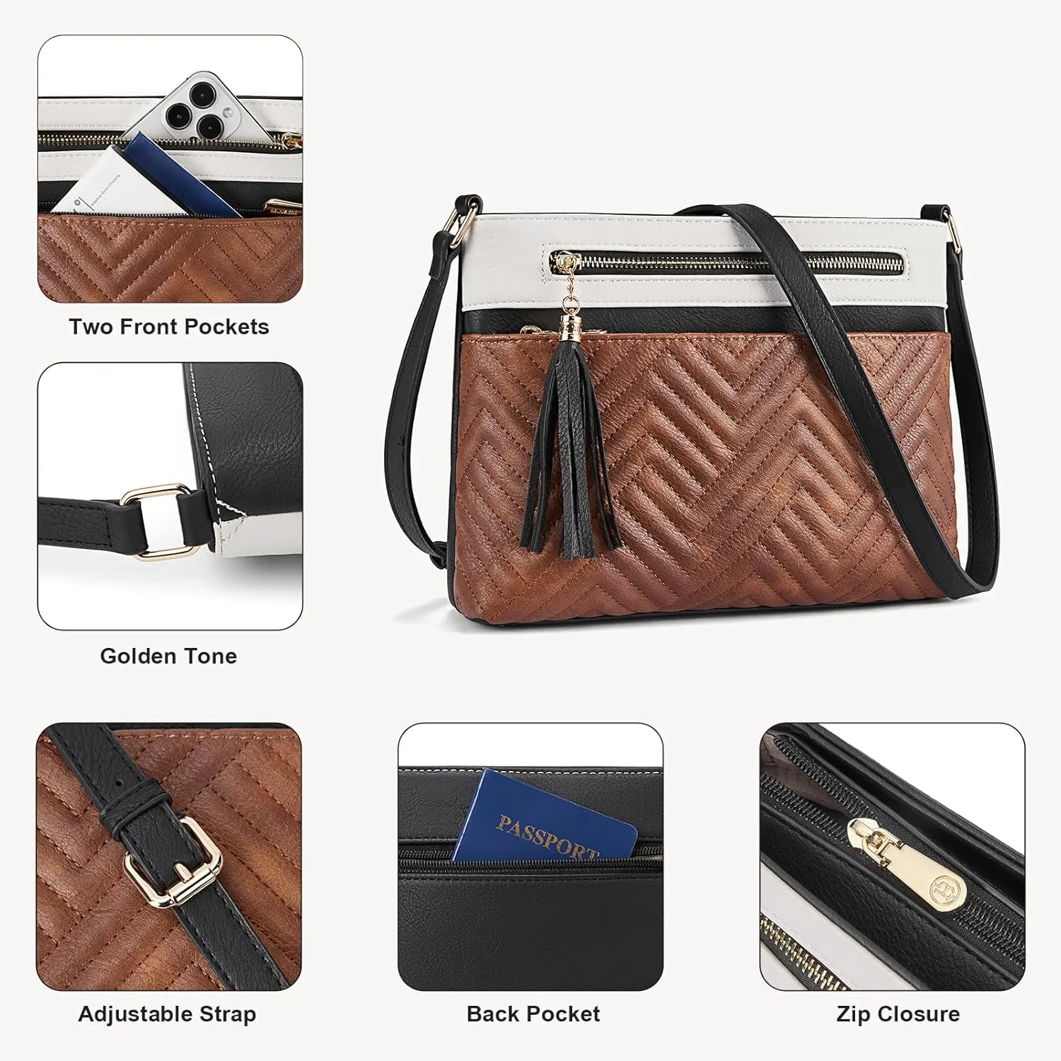 BOSTANTEN Crossbody Purses for Women Medium Shoulder Bag Quilted Handbags with Zipper Pocket