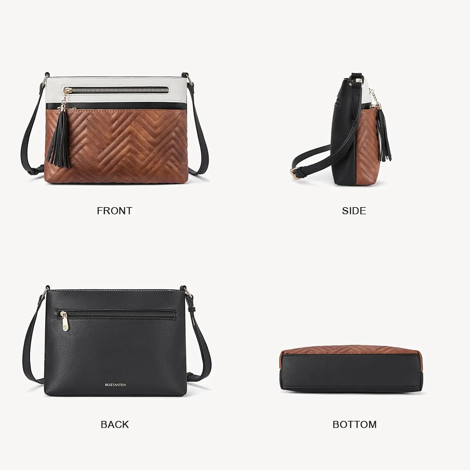 BOSTANTEN Crossbody Purses for Women Medium Shoulder Bag Quilted Handbags with Zipper Pocket