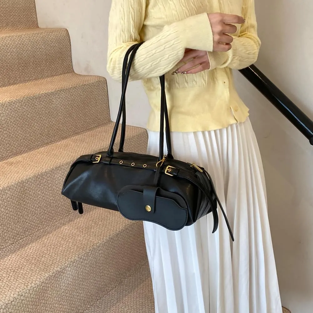 Boston Shoulder Bags for Women Cherry Purse Underarm Bag PU Leather Casual Bowling Bag Purse Retro Tote Bag