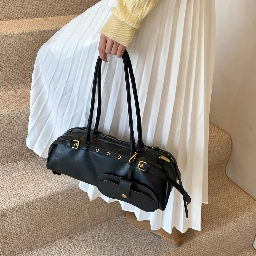 Boston Shoulder Bags for Women Cherry Purse Underarm Bag PU Leather Casual Bowling Bag Purse Retro Tote Bag