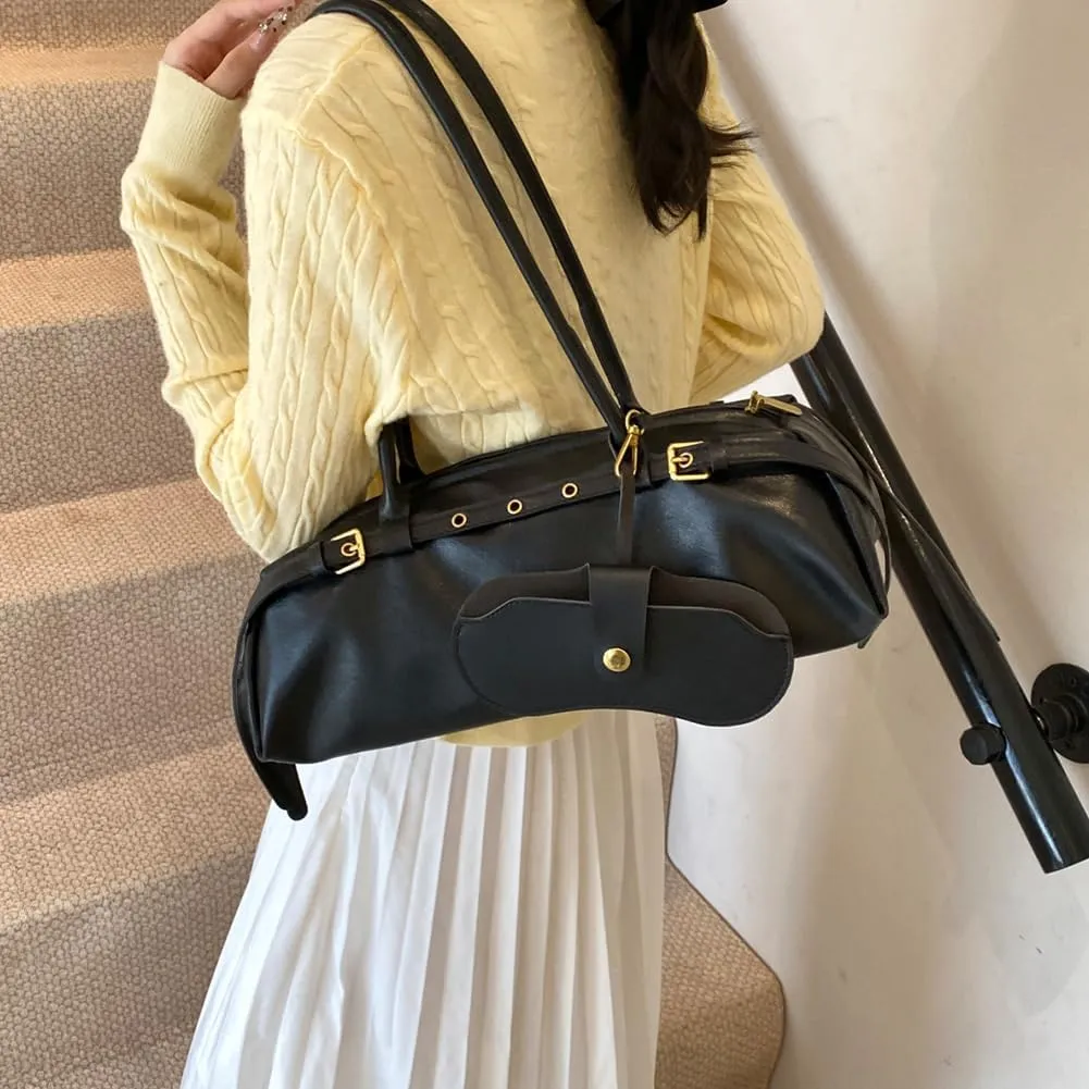 Boston Shoulder Bags for Women Cherry Purse Underarm Bag PU Leather Casual Bowling Bag Purse Retro Tote Bag