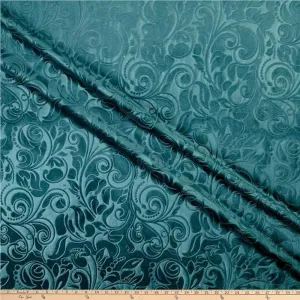 Brocade Scroll Velvet Fabric, 58 Inch in Width, Ideal Embossed Material for Home Décor Seafoam Cut by The Yard