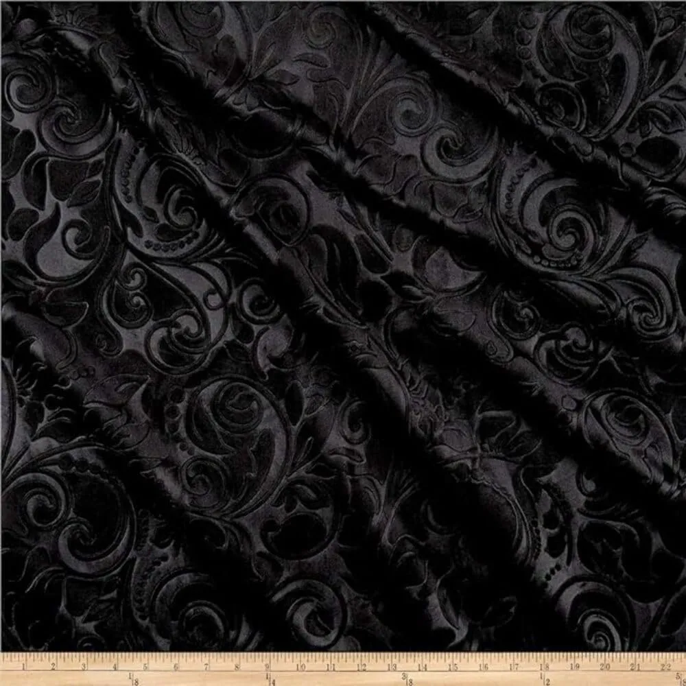Brocade Scroll Velvet Fabric, 58 Inch in Width, Ideal Embossed Material for Home Décor Seafoam Cut by The Yard