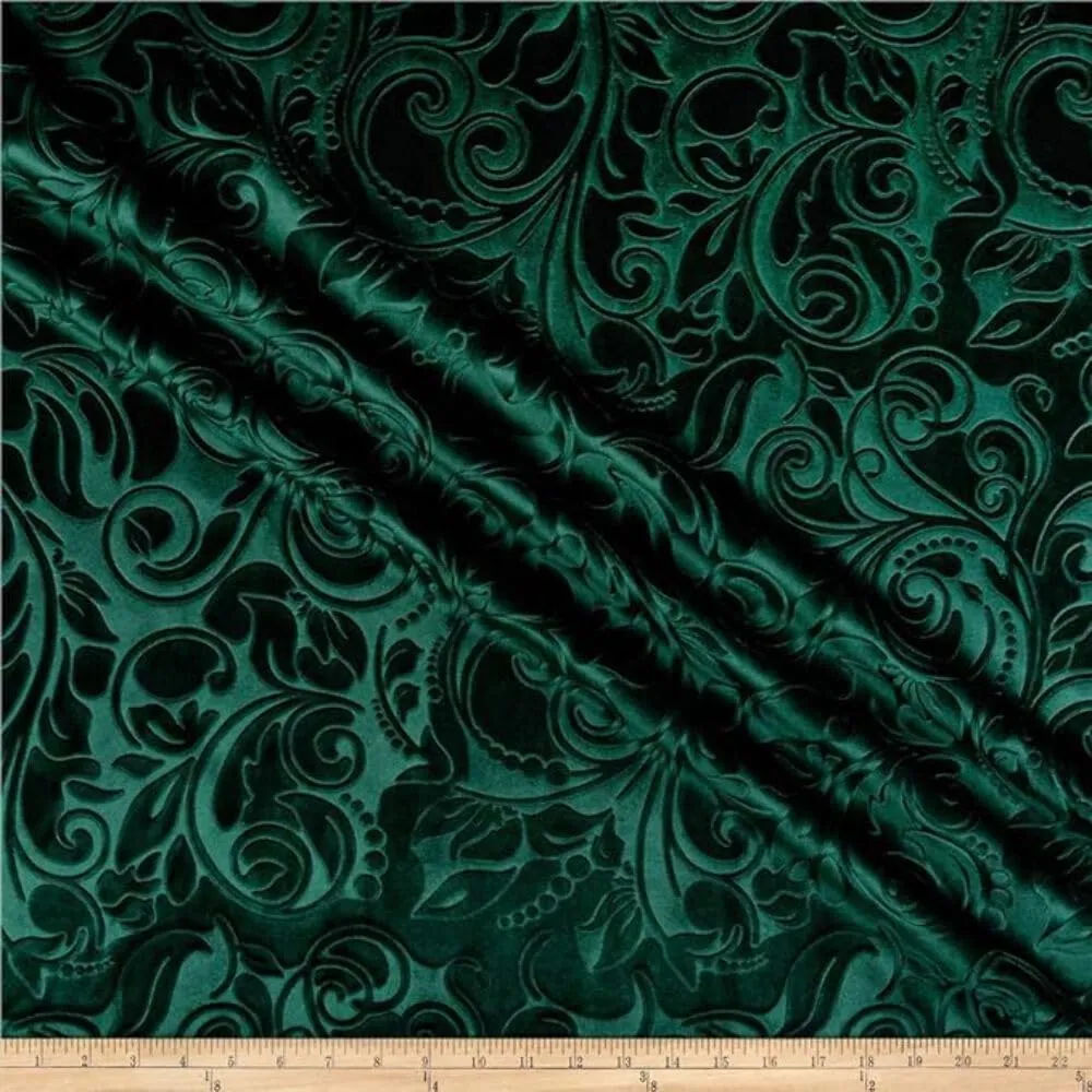 Brocade Scroll Velvet Fabric, 58 Inch in Width, Ideal Embossed Material for Home Décor Seafoam Cut by The Yard