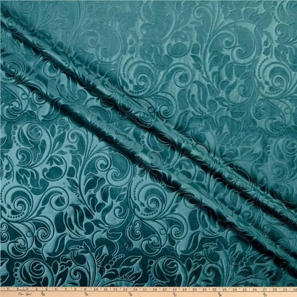 Brocade Scroll Velvet Fabric, 58 Inch in Width, Ideal Embossed Material for Home Décor Seafoam Cut by The Yard
