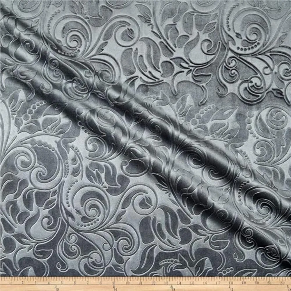 Brocade Scroll Velvet Fabric, 58 Inch in Width, Ideal Embossed Material for Home Décor Seafoam Cut by The Yard