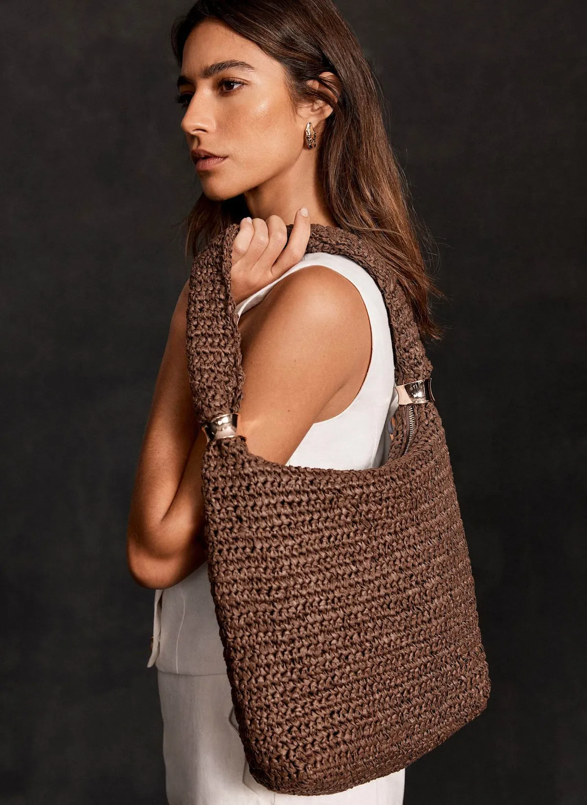 Brown Woven Shoulder Bag