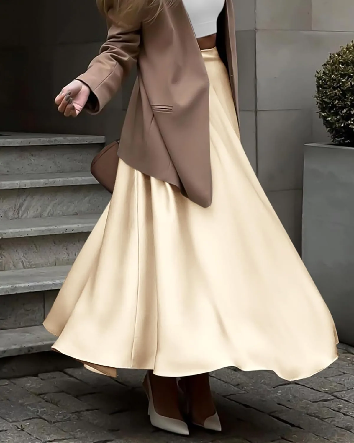 BTFBM Womens High Waist Satin Skirts Summer Spring Outfits 2025 Elegant Flowy A-Line Party Cocktail Long Maxi Skirt