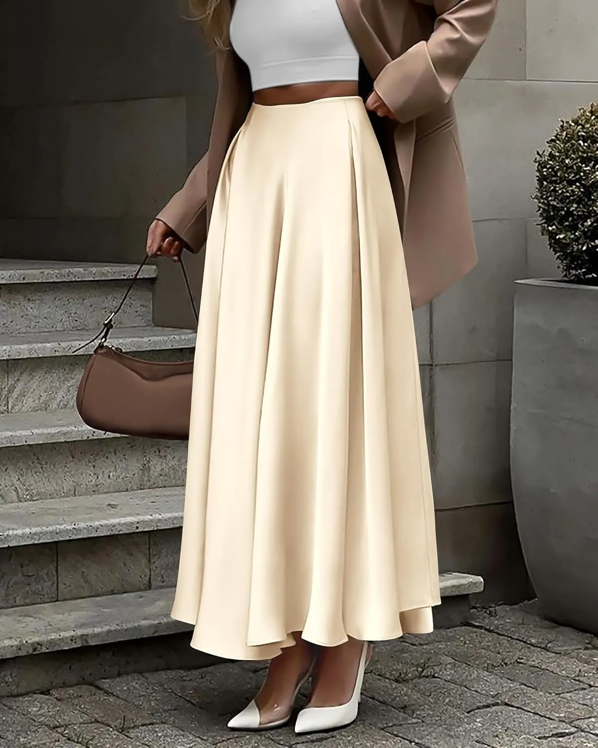 BTFBM Womens High Waist Satin Skirts Summer Spring Outfits 2025 Elegant Flowy A-Line Party Cocktail Long Maxi Skirt