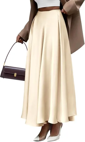 BTFBM Womens High Waist Satin Skirts Summer Spring Outfits 2025 Elegant Flowy A-Line Party Cocktail Long Maxi Skirt