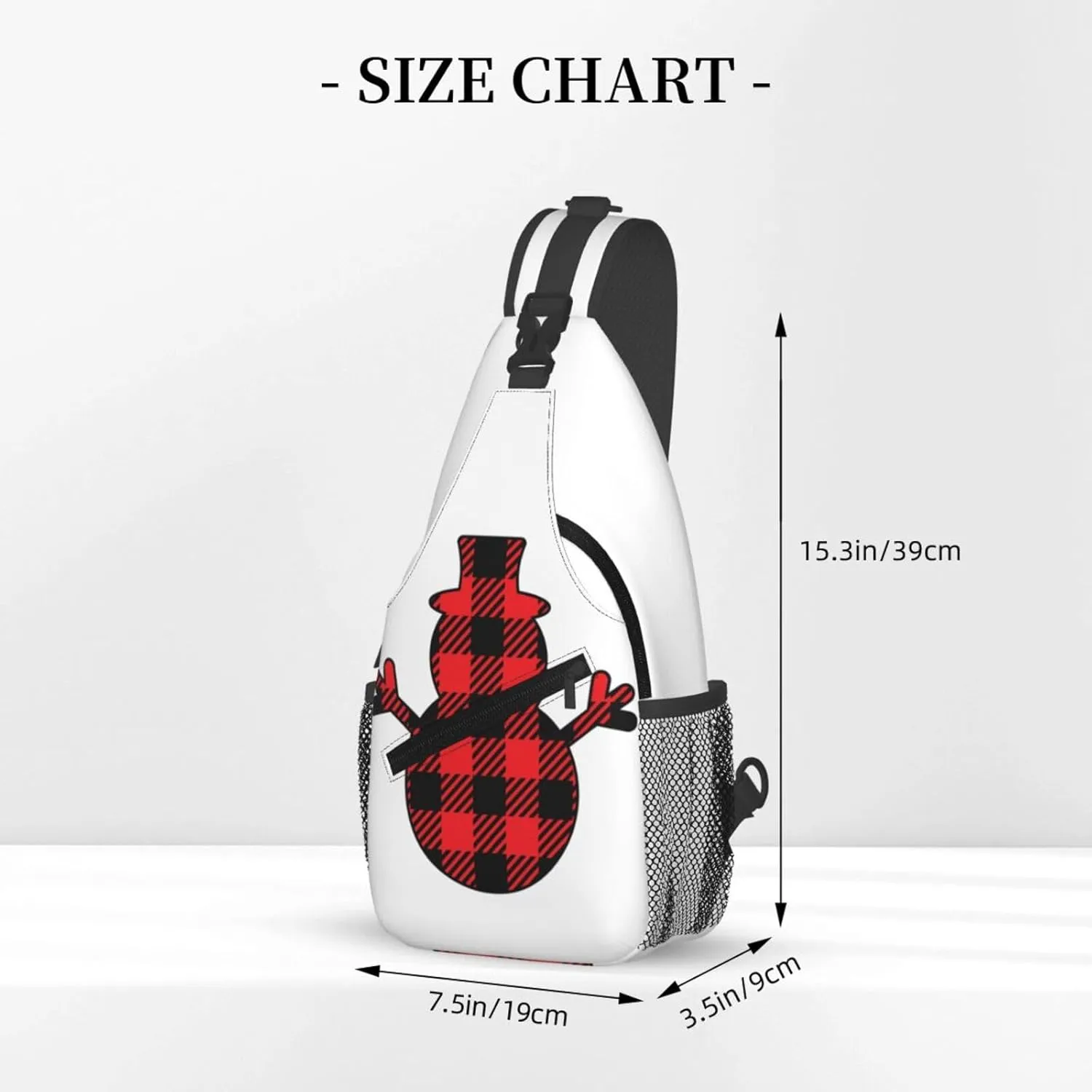 Buffalo Plaid Snowman Crossbody Bag Cross Chest Bag Adjustable Sling Backpack Sports Gym Shoulder Bags Travel Cycling Daypack Diagonally Casual Rucksack