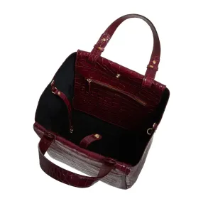 Burgundy Croc-Embossed Italian Leather Tote Handbag