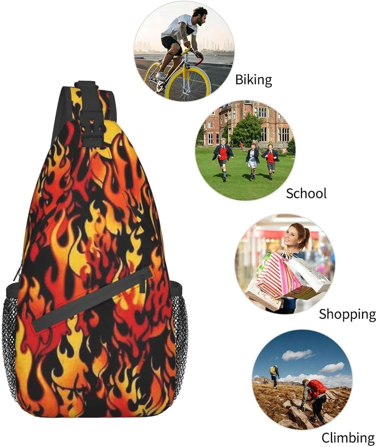 Burning Red Flame Chest Bag Shoulder Bag, Flame Sling Backpack Casual Travel Bag For Men And Women