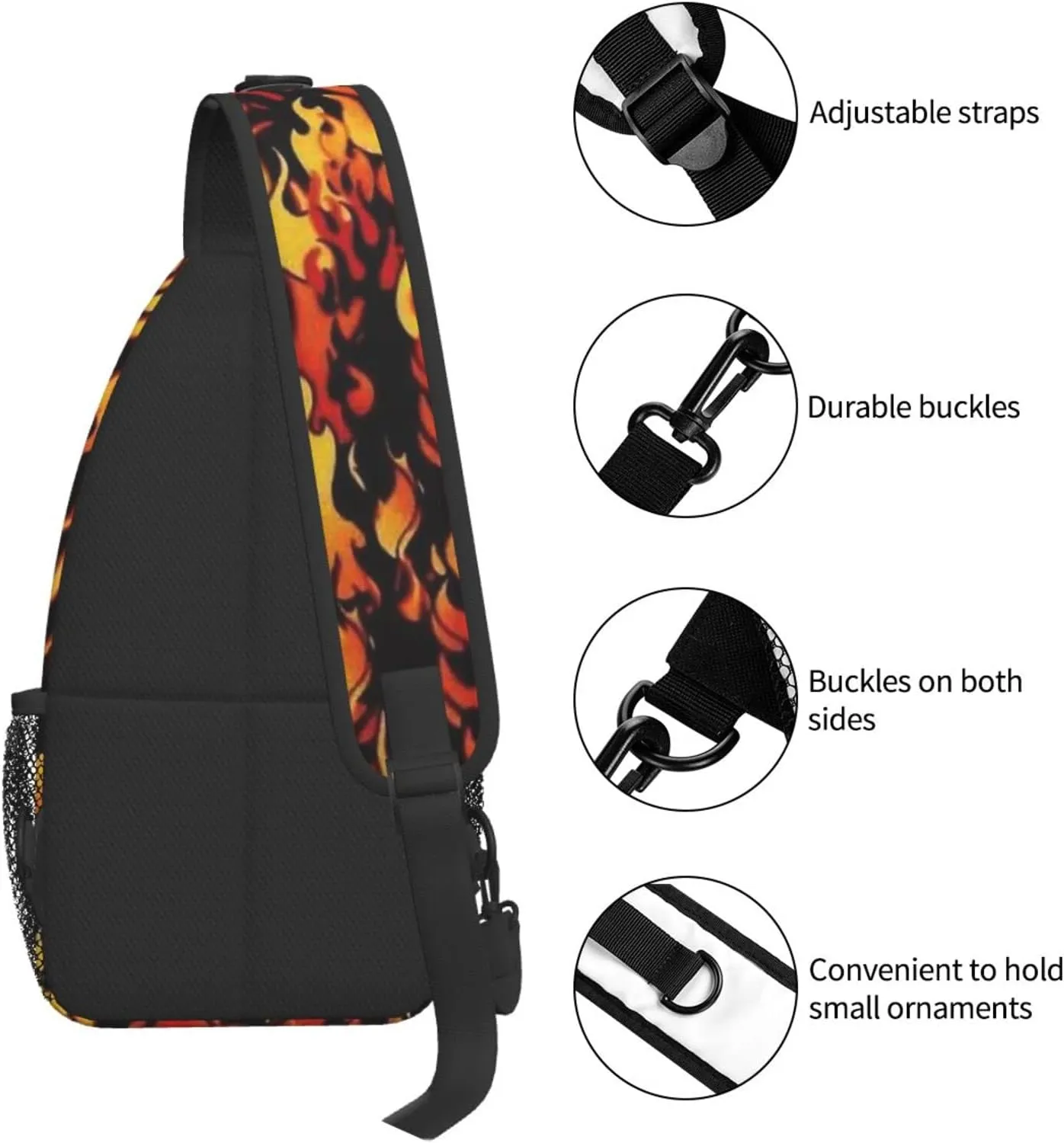 Burning Red Flame Chest Bag Shoulder Bag, Flame Sling Backpack Casual Travel Bag For Men And Women