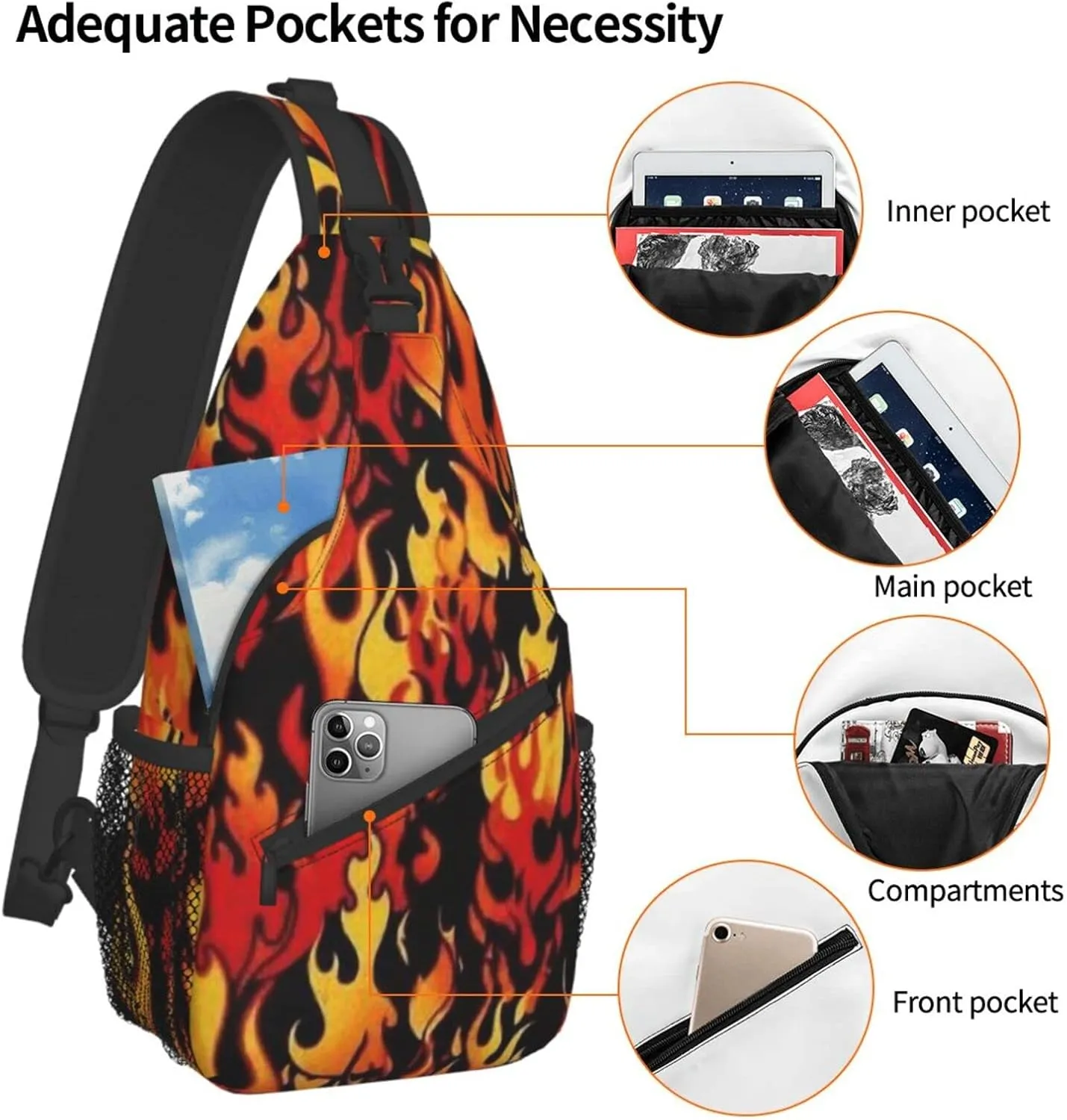 Burning Red Flame Chest Bag Shoulder Bag, Flame Sling Backpack Casual Travel Bag For Men And Women