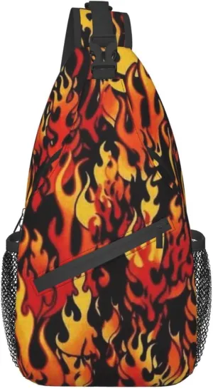 Burning Red Flame Chest Bag Shoulder Bag, Flame Sling Backpack Casual Travel Bag For Men And Women