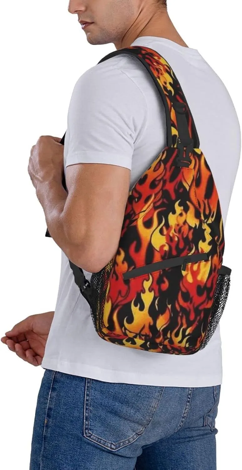 Burning Red Flame Chest Bag Shoulder Bag, Flame Sling Backpack Casual Travel Bag For Men And Women
