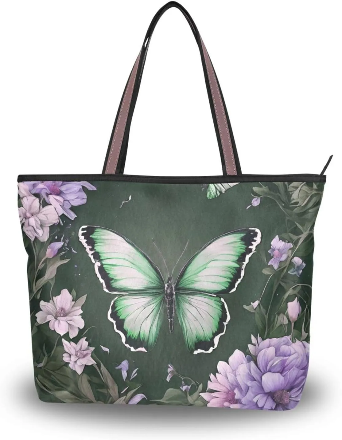 Butterfly Tote Bags for Women Purses and Ladies Work Handbags Medium 2 Size Shoulder Bags with Zipper Pockets